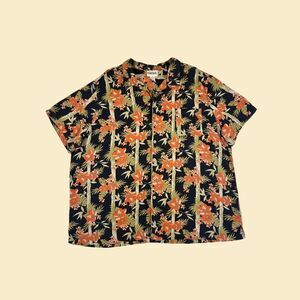 90s bamboo patterned shirt by King Size, size 4XL mens rayon button down